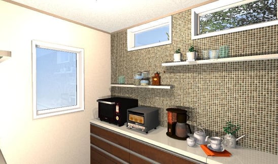キッチンの高窓で光を自然に取り入れる